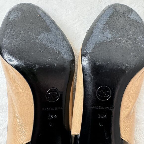 Chanel Womens Slingback Heels Mixed Media Patent Leather Quilted Beige Size 36.5 - Picture 13 of 13